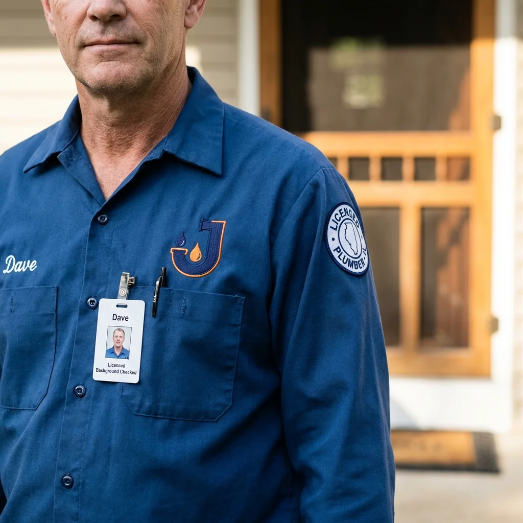 Licensed plumber showing ID badge in Lester Prairie, MN